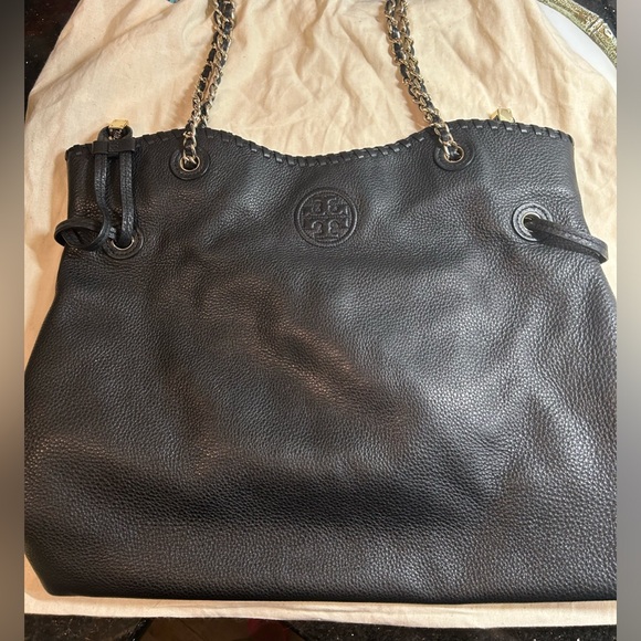 Tory Burch Marion Black Pebbled Leather Whipstitch Tote MSRP $595 Now $103 - Picture 14 of 15